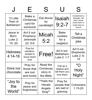 Advent Bingo Card