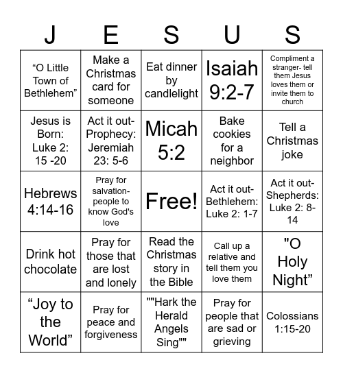 Advent Bingo Card