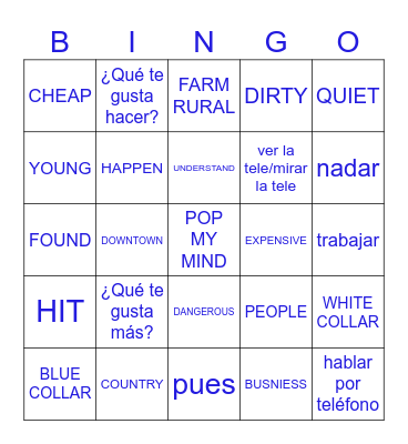 CONJUCTION/NEIGHBORHOOD Bingo Card