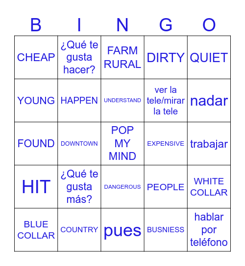 CONJUCTION/NEIGHBORHOOD Bingo Card