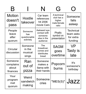 Semi Annual General Bingo Card