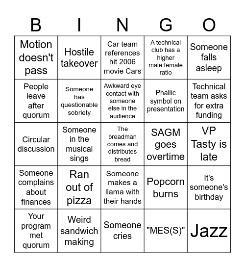 Semi Annual General Bingo Card