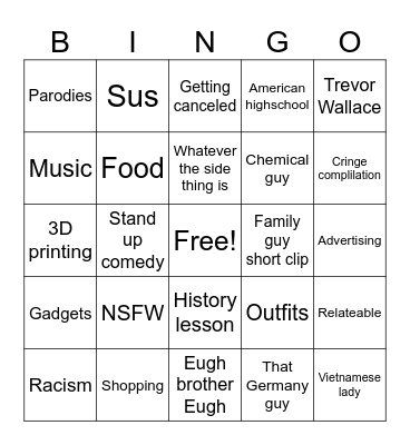 YouTube shorts Bingo Card