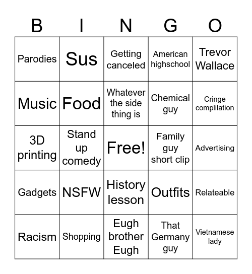 YouTube shorts Bingo Card