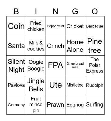 Holiday Bingo Card