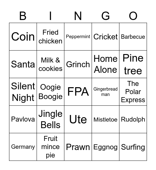 Holiday Bingo Card