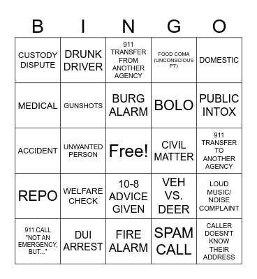 911 Dispatcher Bingo - Thanksgiving Edition Bingo Card