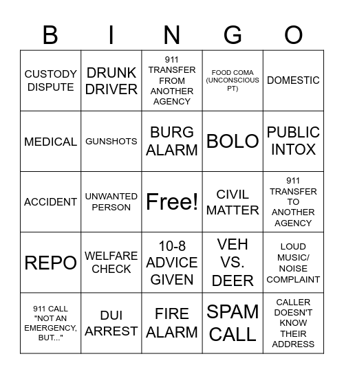 911 Dispatcher Bingo - Thanksgiving Edition Bingo Card