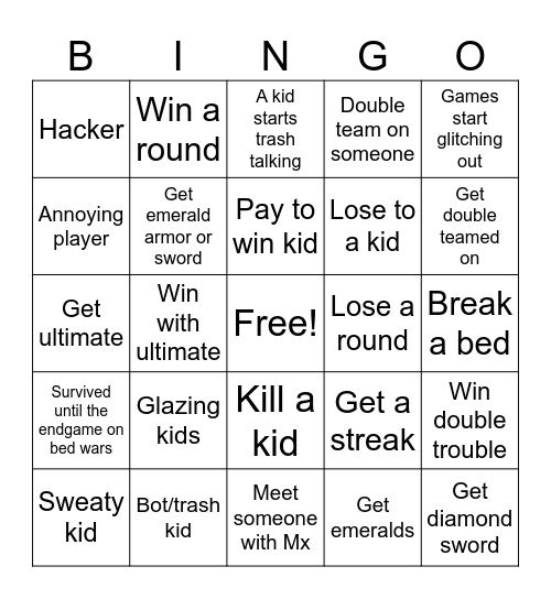 Roblox games Bingo Card