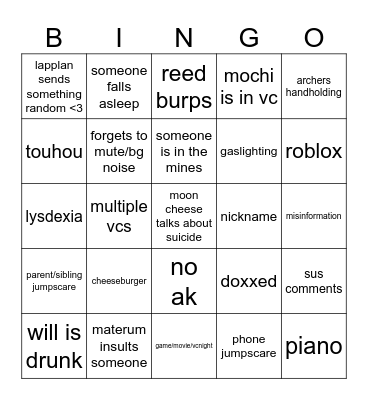 mochi vc Bingo Card