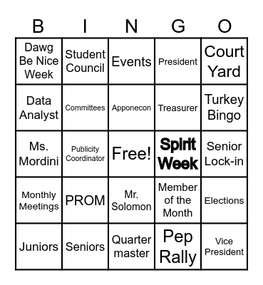 STUCO Bingo Card