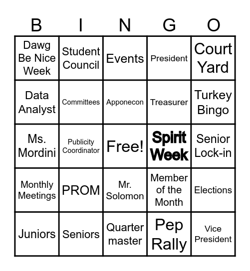 STUCO Bingo Card