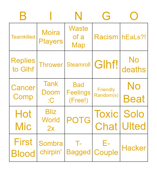 OVERWATCH Bingo Card