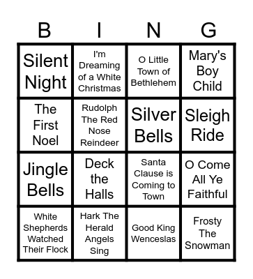 Christmas Carol Bingo Card