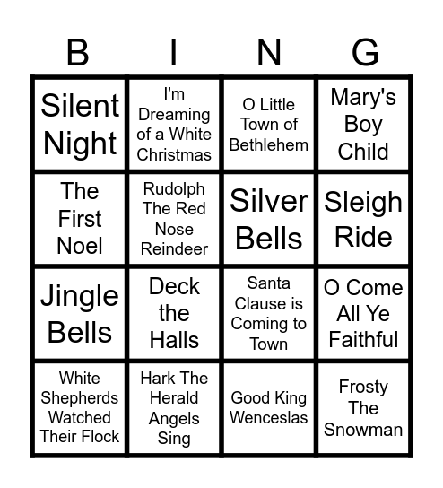 Christmas Carol Bingo Card