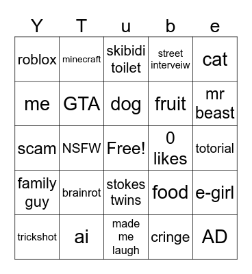 Youtube Bingo Card