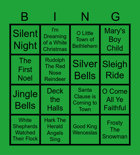 Christmas Carol Bingo Card