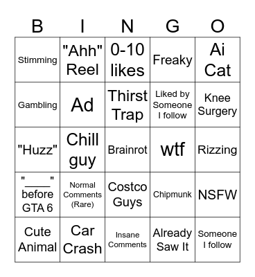 Instagram Reels Bingo Card