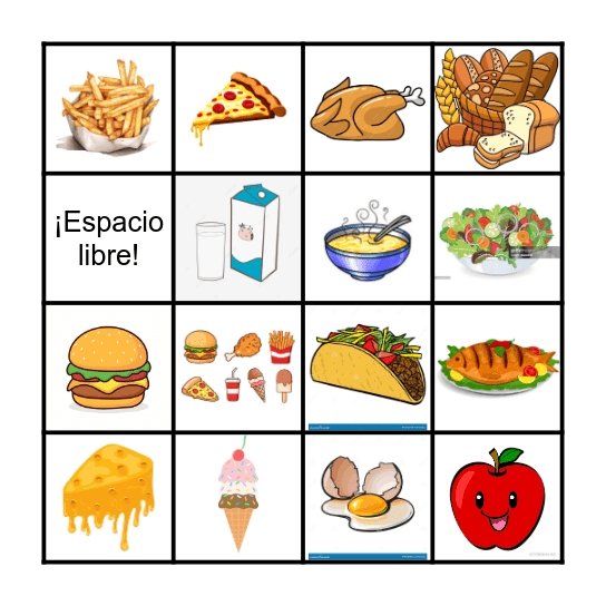 La comida Bingo Card