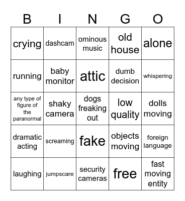 scary vids bingo Card