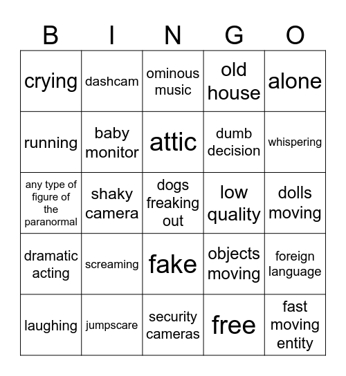 scary vids bingo Card