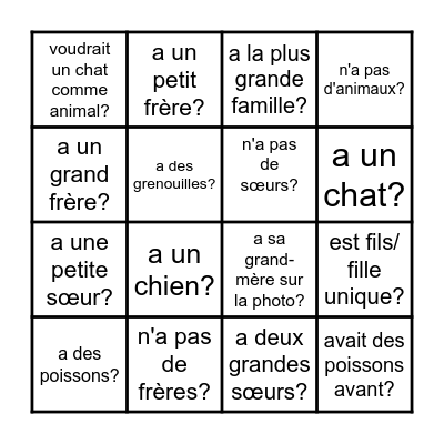 Les Familles des Années 4 Bingo Card