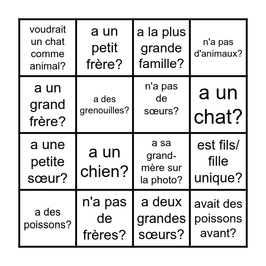 Les Familles des Années 4 Bingo Card