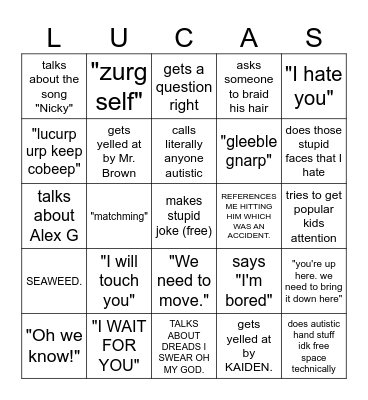 LUCAS SAYINGS Bingo Card