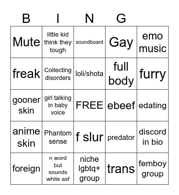 VRCHAT Bingo Card