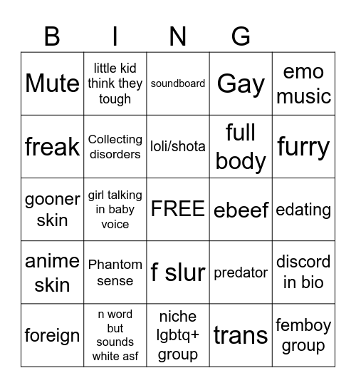 VRCHAT Bingo Card