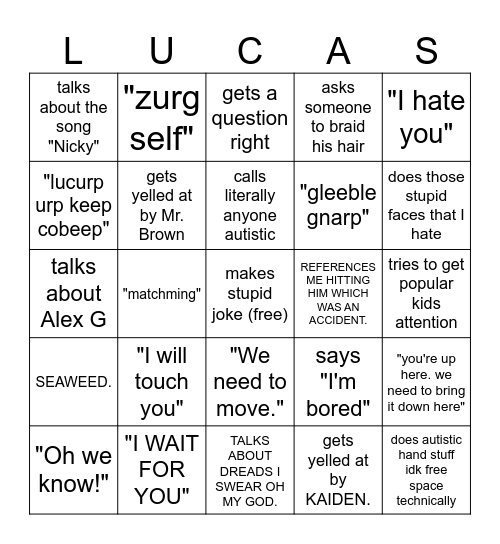 LUCAS SAYINGS Bingo Card