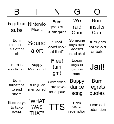 Burn2r Bingo Card