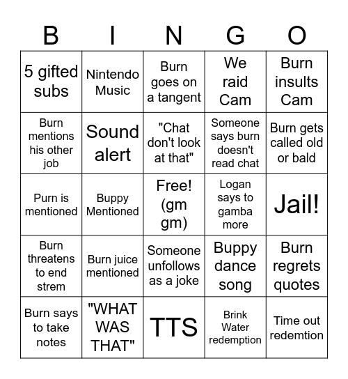 Burn2r Bingo Card