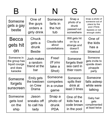 December Group Cruise 2024 Bingo Card