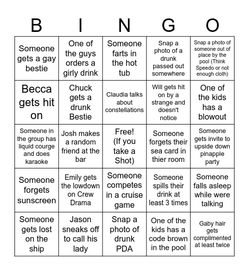 December Group Cruise 2024 Bingo Card