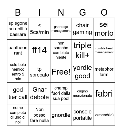 Untitled Bingo Card