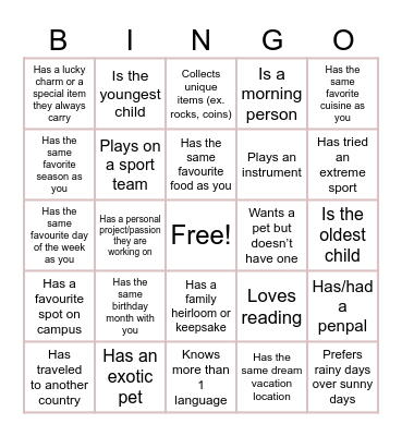 Community Building Activity Bingo Card