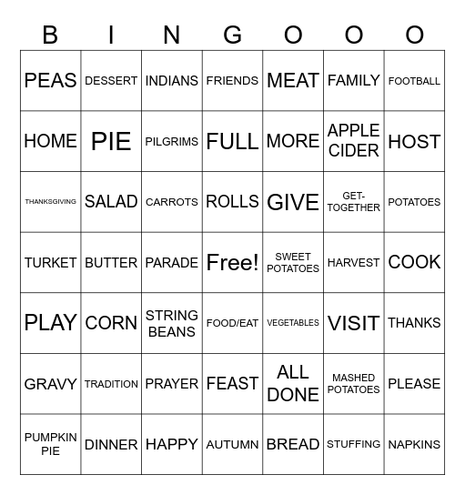 THANKSGIVING 2024 Bingo Card