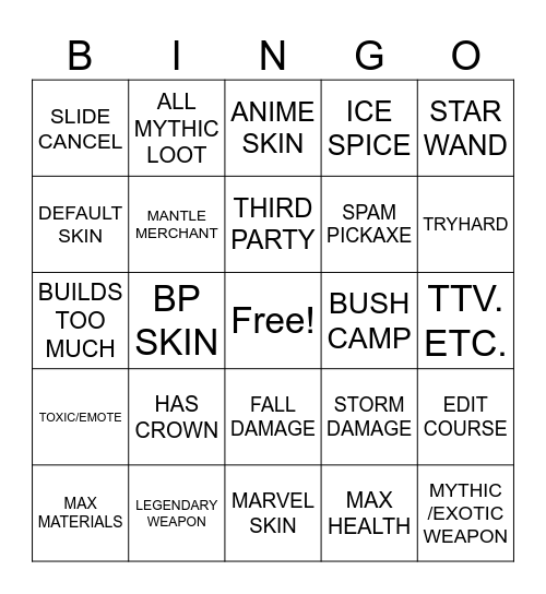 FN SPECTATE Bingo Card