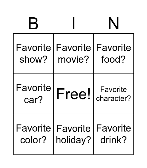 Untitled Bingo Card