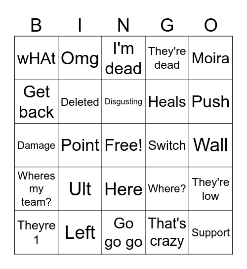 Boyfriend OW Bingo Card