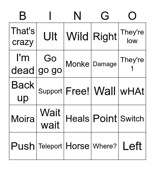 Boyfriend OW Bingo Card