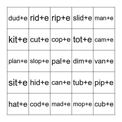 Make the short vowel long by adding a silent e! Bingo Card