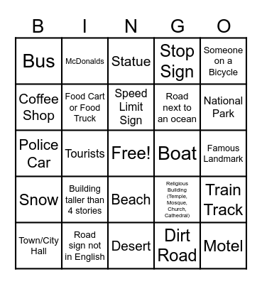 Google Maps Streetview Bingo Card