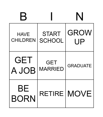 LIFE EVENTS Bingo Card