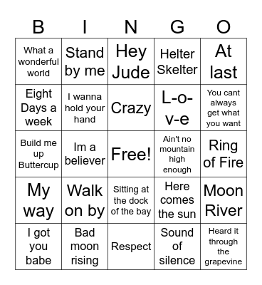 60's Bingo Card