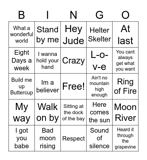 60's Bingo Card