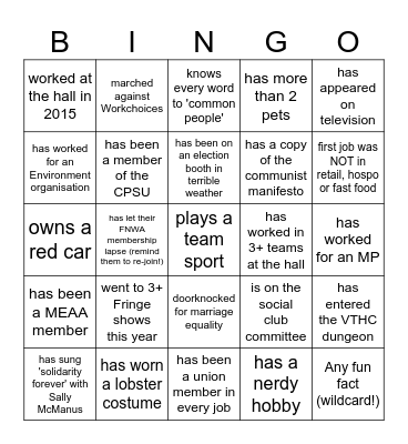 Find someone who / who's: Bingo Card