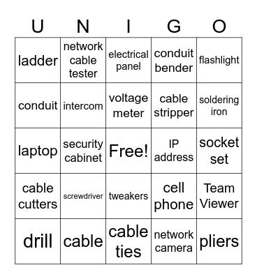 Tools of the Trade Bingo Card