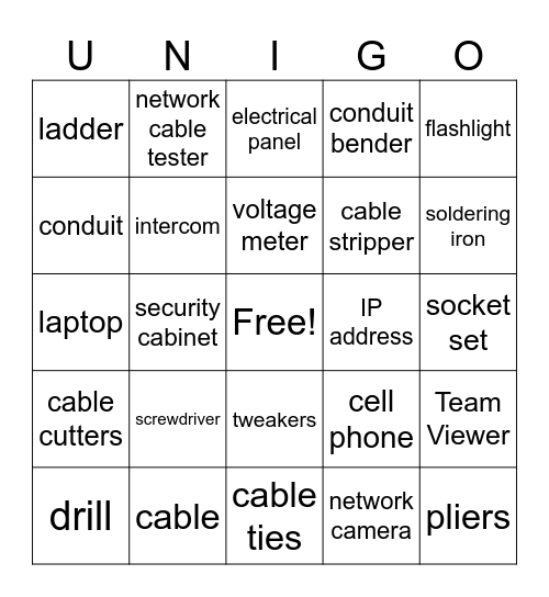 Tools of the Trade Bingo Card